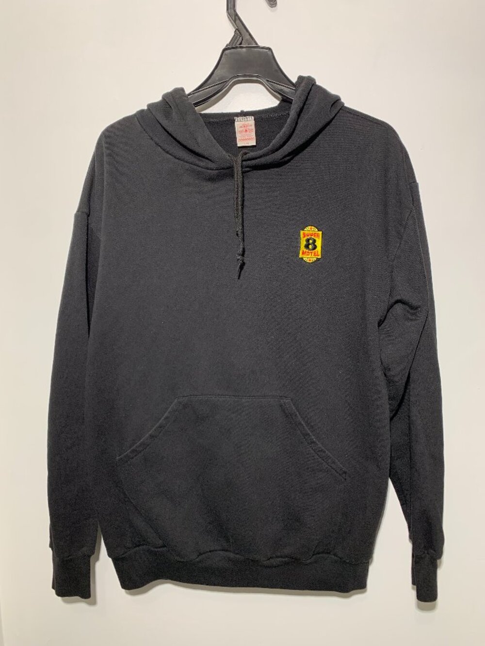 Super 8 Motel Embroidered Logo Hoodie Black Jerico Made in Canada Mens L